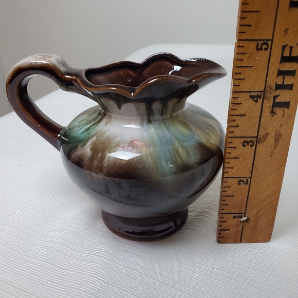 VTG Kenmar Japan Small Brown Drip Shiny Glaze Decorative Pitcher Art Pot… - Picture 3 of 8